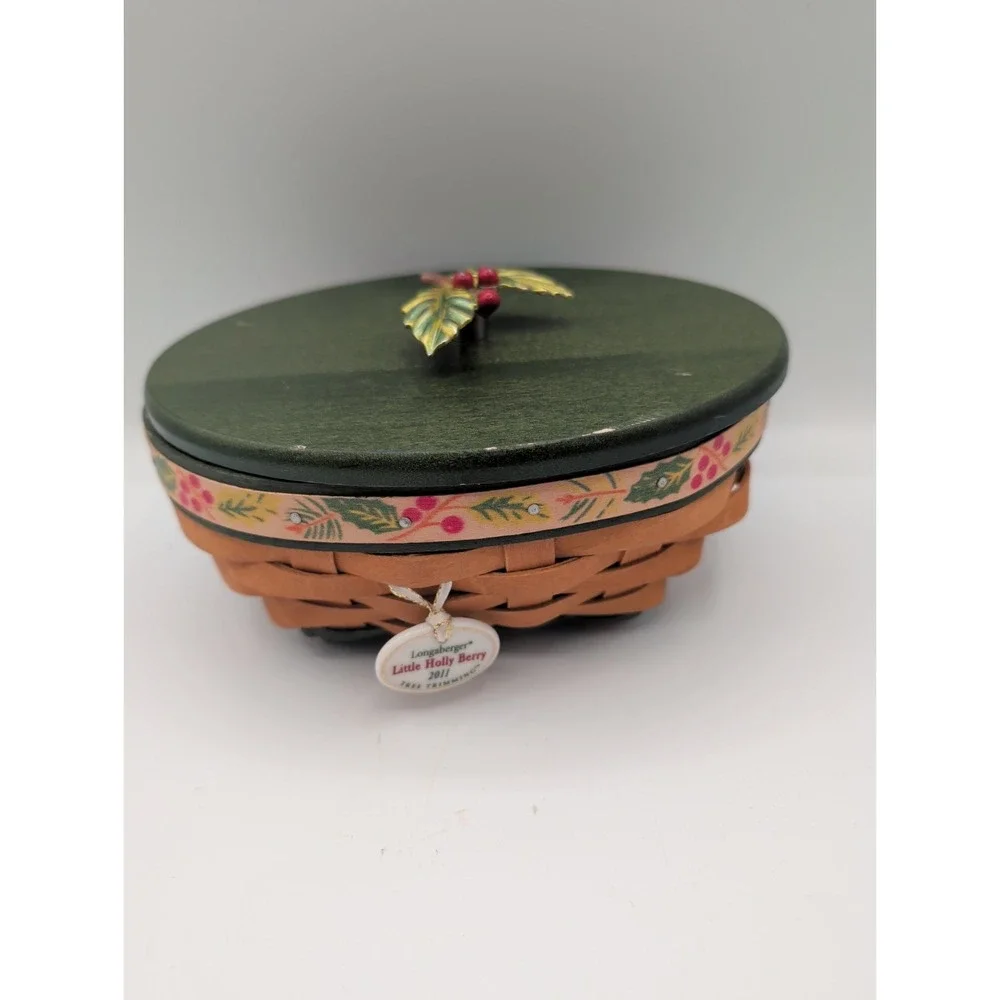 Longaberger 2011 Tree Trimming Little Holly Berry Basket Set Lid Protector & Tag